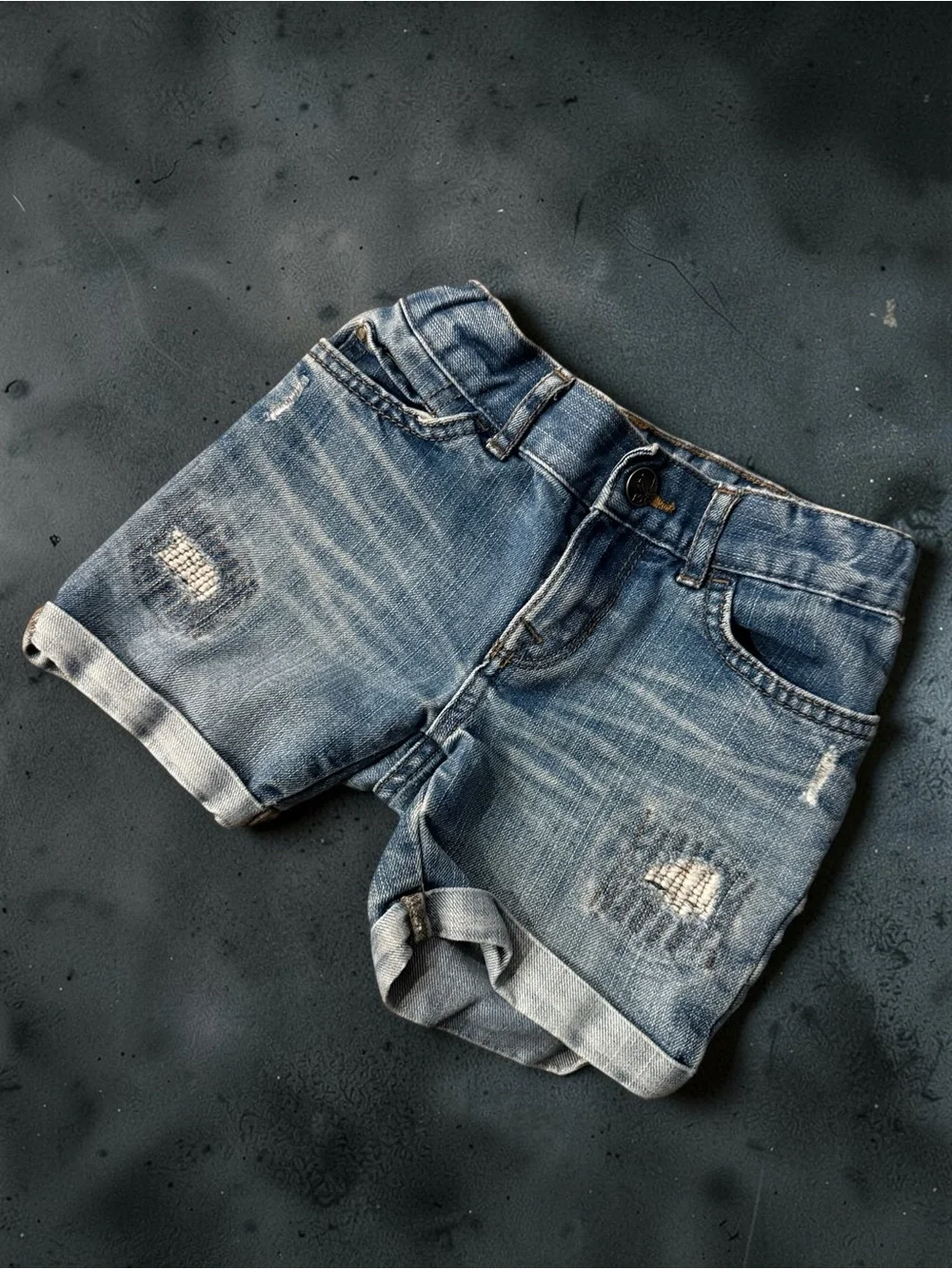 The Children's Place Distressed Rolled Cuff Denim Shorts - Blue